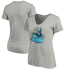 San Jose Sharks Women's Graffiti Shark V-Neck T-Shirt Heather Gray