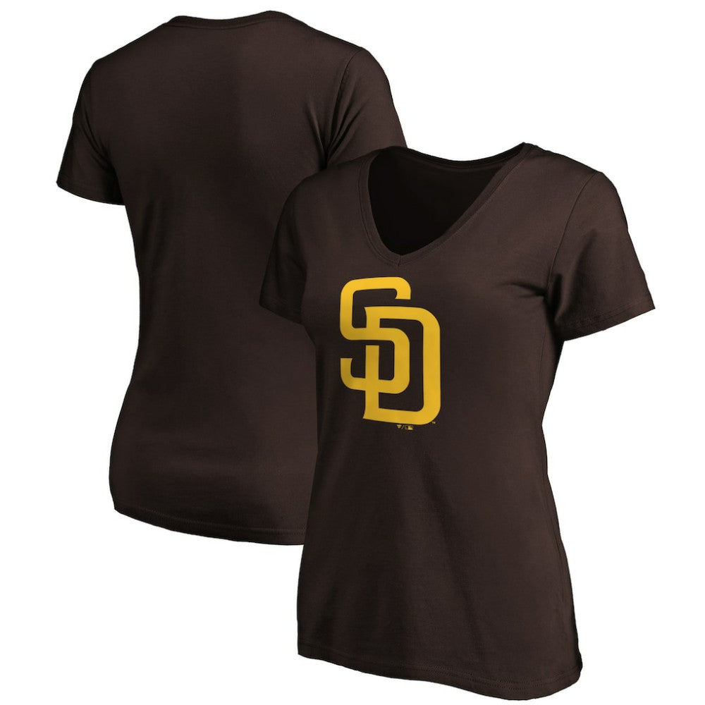 San Diego Padres Women's Core Official Logo V-Neck T-Shirt - Brown