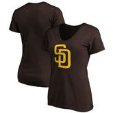 San Diego Padres Women's Core Official Logo V-Neck T-Shirt - Brown