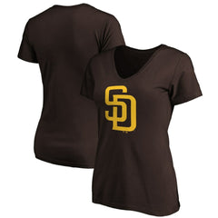 San Diego Padres Women's Core Official Logo V-Neck T-Shirt - Brown