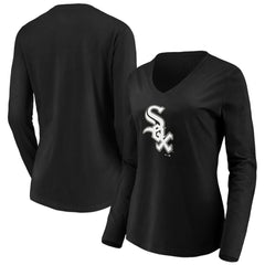 Chicago White Sox Women's Official Logo Long Sleeve V-Neck T-Shirt - Black