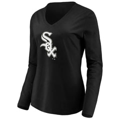 Chicago White Sox Women's Official Logo Long Sleeve V-Neck T-Shirt - Black