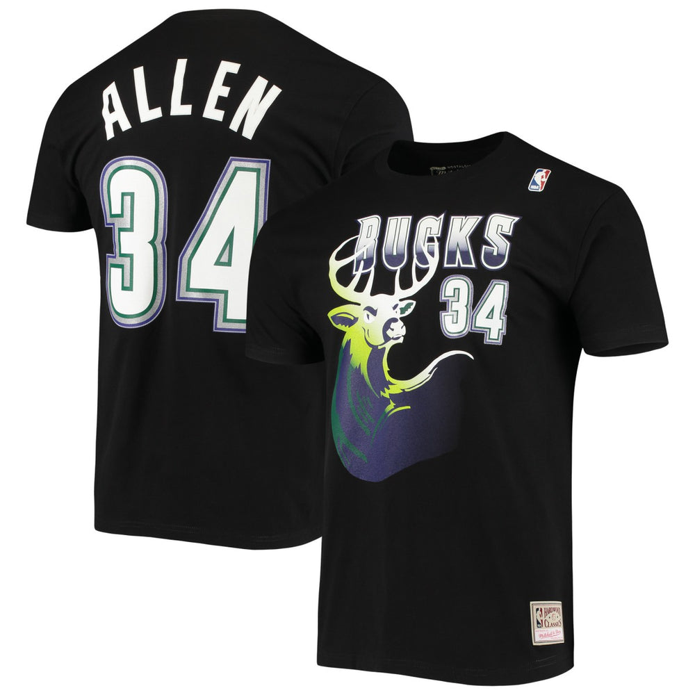 Ray Allen Milwaukee Bucks Hardwood Classics Stitch Name & Number T-Shirt - Black | Mitchell & Ness sale