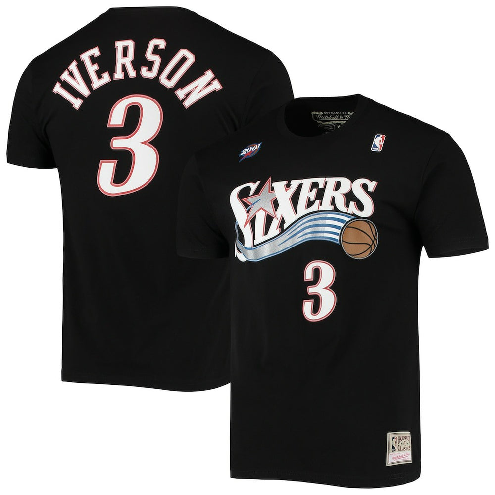 Allen Iverson Philadelphia 76ers Hardwood Classics Stitch Name & Number T-Shirt sale - Black | Mitchell & Ness sale