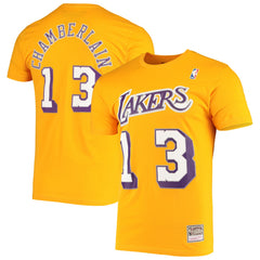 Wilt Chamberlain Los Angeles Lakers Hardwood Classics Stitch Name & Number T-Shirt - Gold | Mitchell & Ness on sale