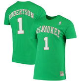 Oscar Robertson Milwaukee Bucks Hardwood Classics Stitch Name & Number T-Shirt - Green | Mitchell & Ness cheap