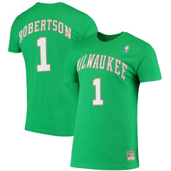 Oscar Robertson Milwaukee Bucks Hardwood Classics Stitch Name & Number T-Shirt - Green | Mitchell & Ness cheap