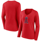 Los Angeles Angels Women's Official Logo Long Sleeve V-Neck T-Shirt - Red