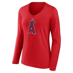 Los Angeles Angels Women's Official Logo Long Sleeve V-Neck T-Shirt - Red
