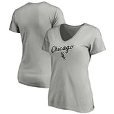 Chicago White Sox Women's Team Logo Lockup V-Neck T-Shirt - Heathered Gray
