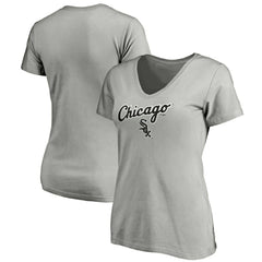 Chicago White Sox Women's Team Logo Lockup V-Neck T-Shirt - Heathered Gray