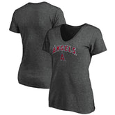 Los Angeles Angels Women's Team Logo Lockup V-Neck T-Shirt - Heathered Charcoal