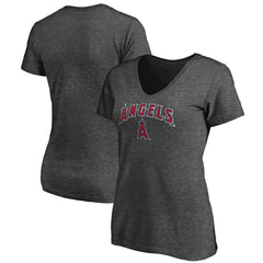 Los Angeles Angels Women's Team Logo Lockup V-Neck T-Shirt - Heathered Charcoal