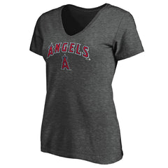 Los Angeles Angels Women's Team Logo Lockup V-Neck T-Shirt - Heathered Charcoal