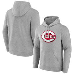 Cincinnati Reds Official Logo Fitted Pullover Hoodie - Heather Gray
