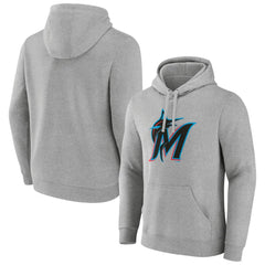 Miami Marlins Official Logo Fitted Pullover Hoodie - Heather Gray
