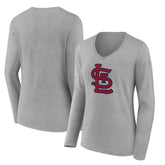 St. Louis Cardinals Women's Core Official Logo Long Sleeve V-Neck T-Shirt - Heather Gray