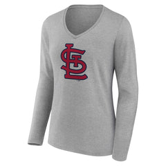 St. Louis Cardinals Women's Core Official Logo Long Sleeve V-Neck T-Shirt - Heather Gray