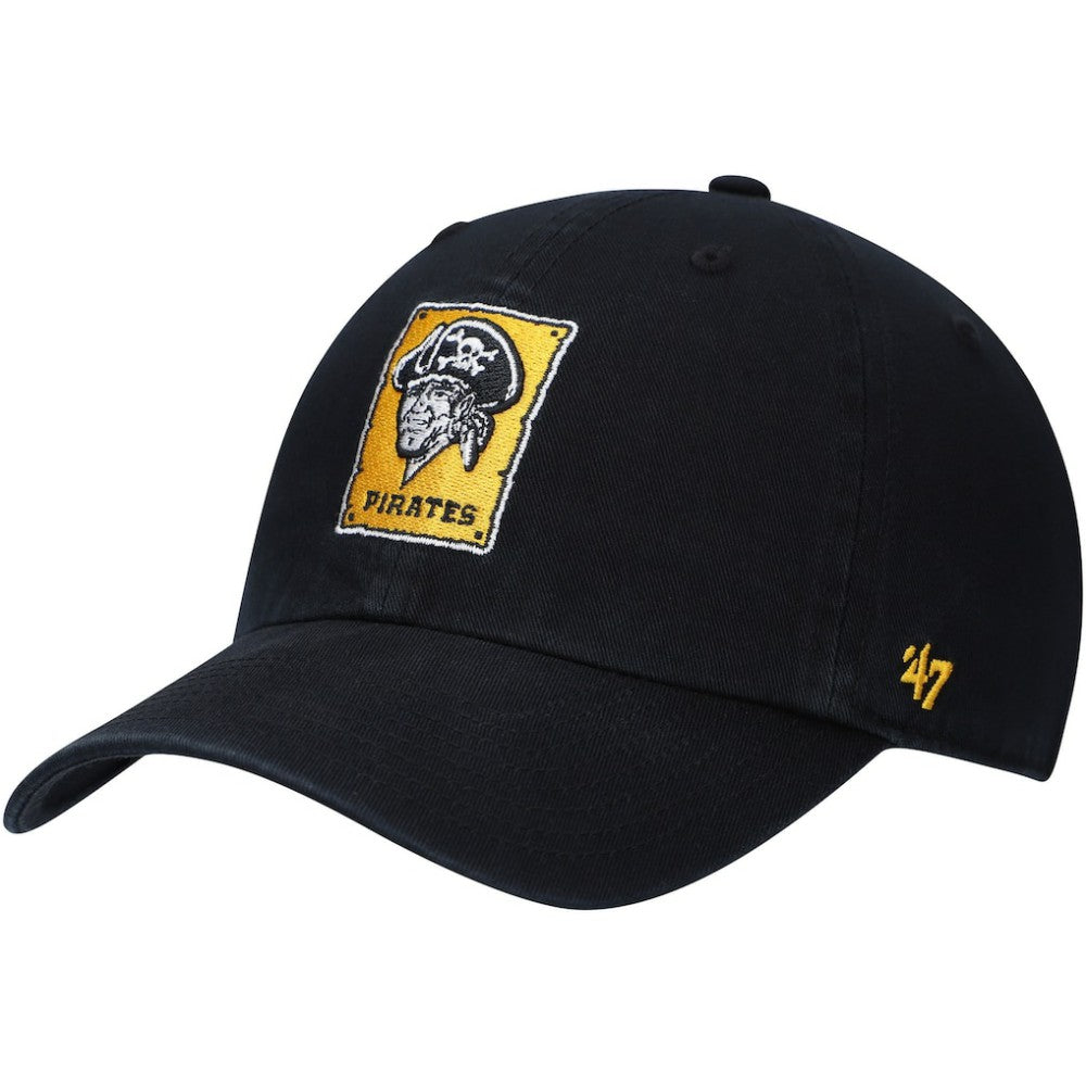 Pittsburgh Pirates Logo Cooperstown Collection Clean Up Adjustable Hat - Black | 47 brand