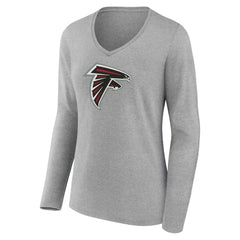 Atlanta Falcons Women's Primary Team Logo Long Sleeve V-Neck T-Shirt - Heather Gray for sale