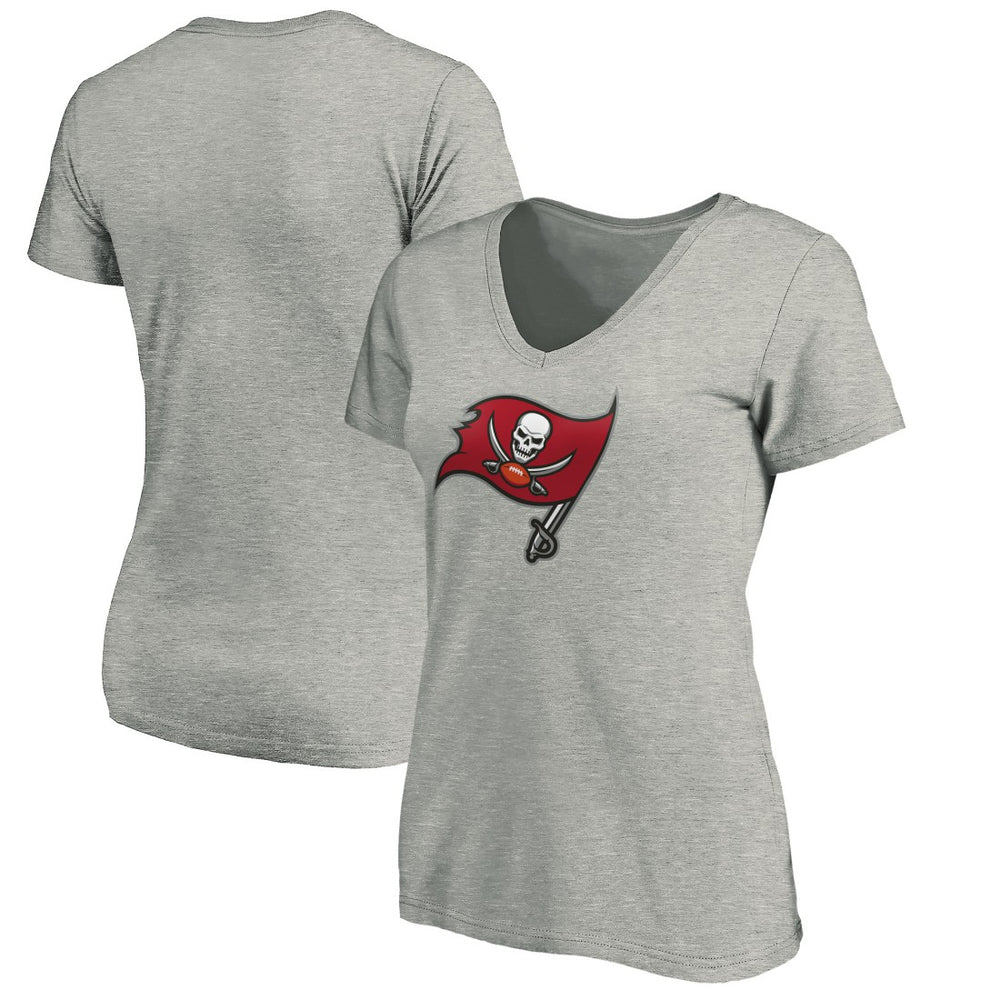 Tampa Bay Buccaneers Women's Primary Logo V-Neck T-Shirt - Heather Gray on sale