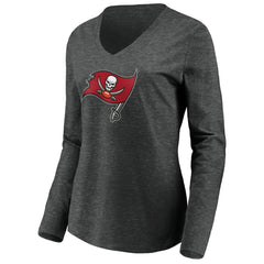 Tampa Bay Buccaneers Women's Primary Logo Long Sleeve V-Neck T-Shirt - Heather Gray sale