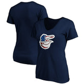 Baltimore Orioles Logo Women's Banner Wave V-Neck T-Shirt - Navy
