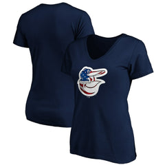 Baltimore Orioles Logo Women's Banner Wave V-Neck T-Shirt - Navy