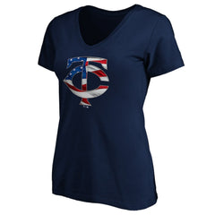 Minnesota Twins Logo Women's Banner Wave V-Neck T-Shirt - Navy