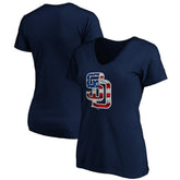 San Diego Padres Logo Women's Banner Wave V-Neck T-Shirt - Navy