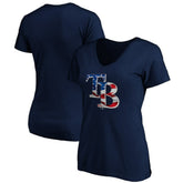 Tampa Bay Rays Logo Women's Banner Wave V-Neck T-Shirt - Navy