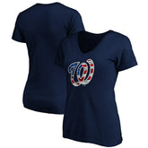 Washington Nationals Logo Women's Banner Wave V-Neck T-Shirt - Navy