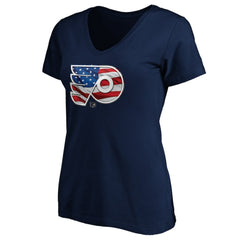 Philadelphia Flyers Women's Banner Wave Logo V-Neck T-Shirt T-Shirt Navy
