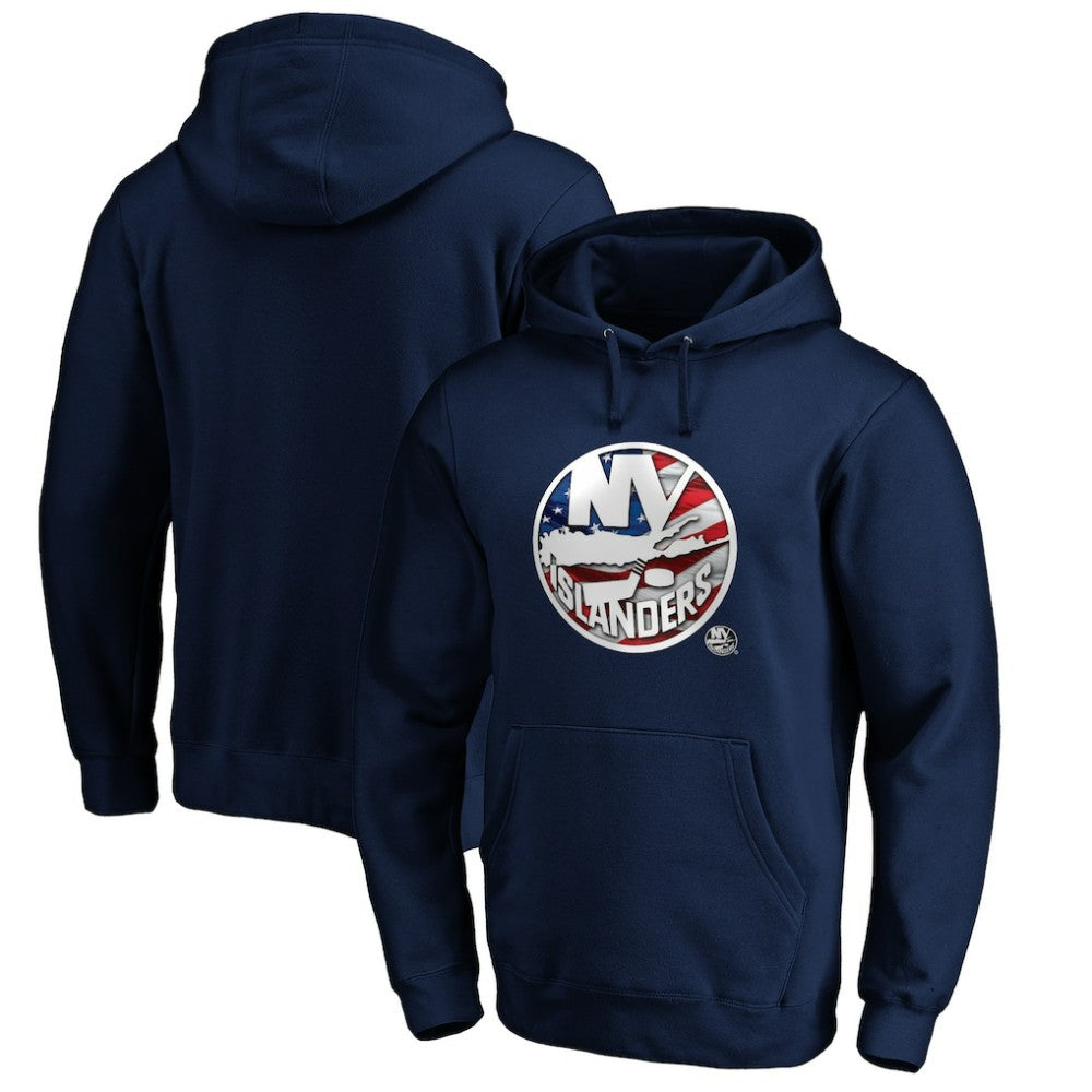 New York Islanders Banner Wave Logo Pullover Hoodie Navy