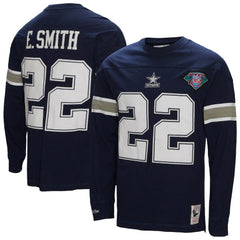 Emmitt Smith Dallas Cowboys Throwback Retired Player Name & Number Long Sleeve Top - Navy for sale