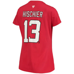 Nico Hischier New Jersey Devils Fanatics Women's Name & Number Logo V-Neck T-Shirt Red
