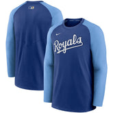 Kansas City Royals Authentic Collection Pregame Performance Raglan Pullover Sweatshirt - Royal/Light Blue | Nike