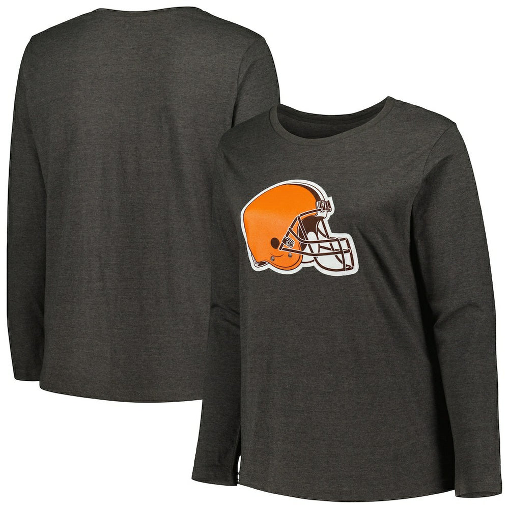 Cleveland Browns Women's Plus Size Primary Logo Long Sleeve Scoop Neck T-Shirt - Charcoal sale