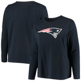 New England Patriots Women's Plus Size Primary Logo Long Sleeve Scoop Neck T-Shirt - Navy for sale