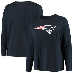 New England Patriots Women's Plus Size Primary Logo Long Sleeve Scoop Neck T-Shirt - Navy for sale