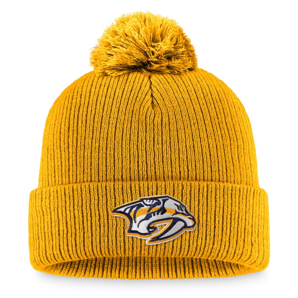Nashville Predators Fanatics Primary Logo Cuffed Knit Hat with Pom Gold