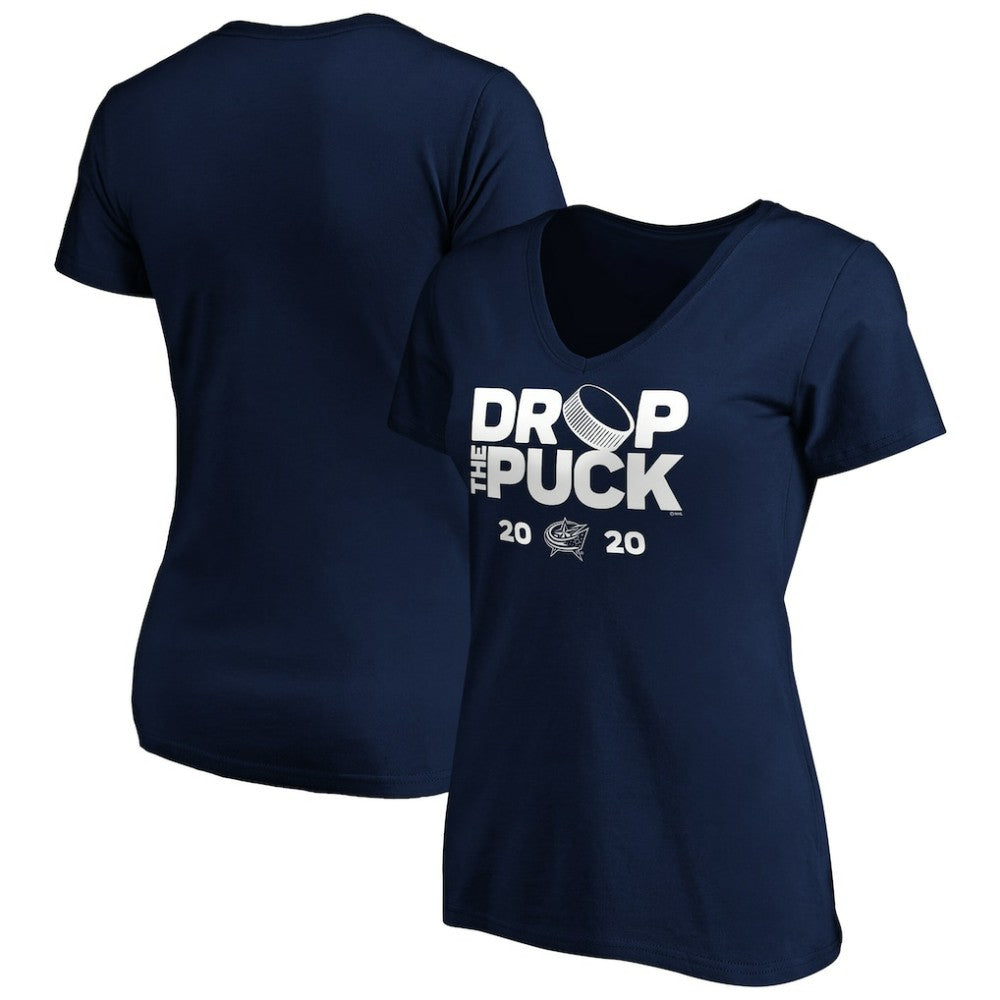 Columbus Blue Jackets Women's Drop the Puck V-Neck T-Shirt Navy