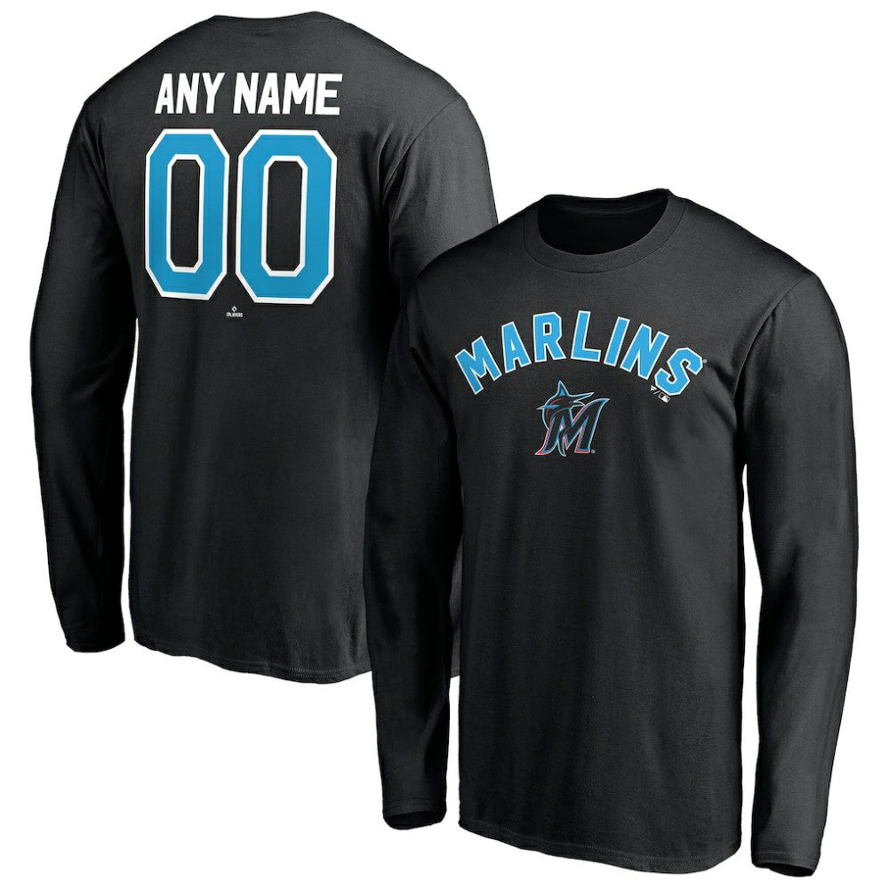 Miami Marlins Personalized Winning Streak Name & Number Long Sleeve T-Shirt - Black