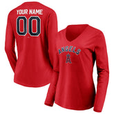 Los Angeles Angels Women's Personalized Winning Streak Name & Number Long Sleeve V-Neck T-Shirt - Red