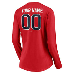 Washington Nationals Women's Personalized Winning Streak Name & Number Long Sleeve V-Neck T-Shirt - Red