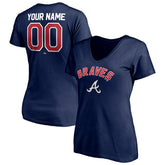 Atlanta Braves Women's Personalized Winning Streak Name & Number V-Neck T-Shirt - Navy