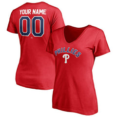 Philadelphia Phillies Women's Personalized Winning Streak Name & Number V-Neck T-Shirt - Red