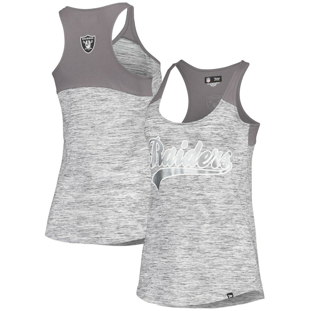 Las Vegas Raiders New Era Women's Space Dye Racerback Scoop Neck Tank Top - Silver/Black outlet