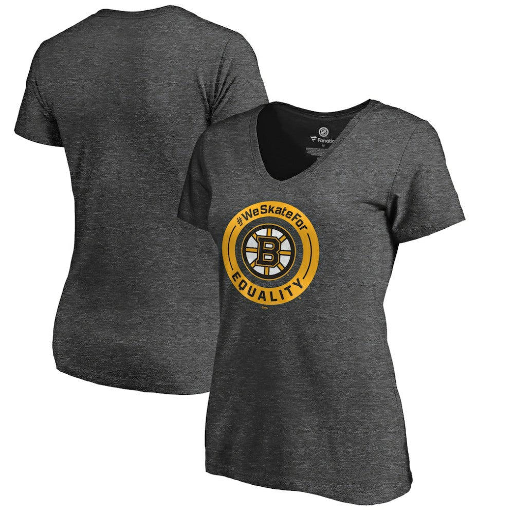 Boston Bruins Women's #WeSkateFor V-Neck T-Shirt Heather Gray