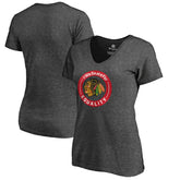 Chicago Blackhawks Women's #WeSkateFor V-Neck T-Shirt Heather Gray